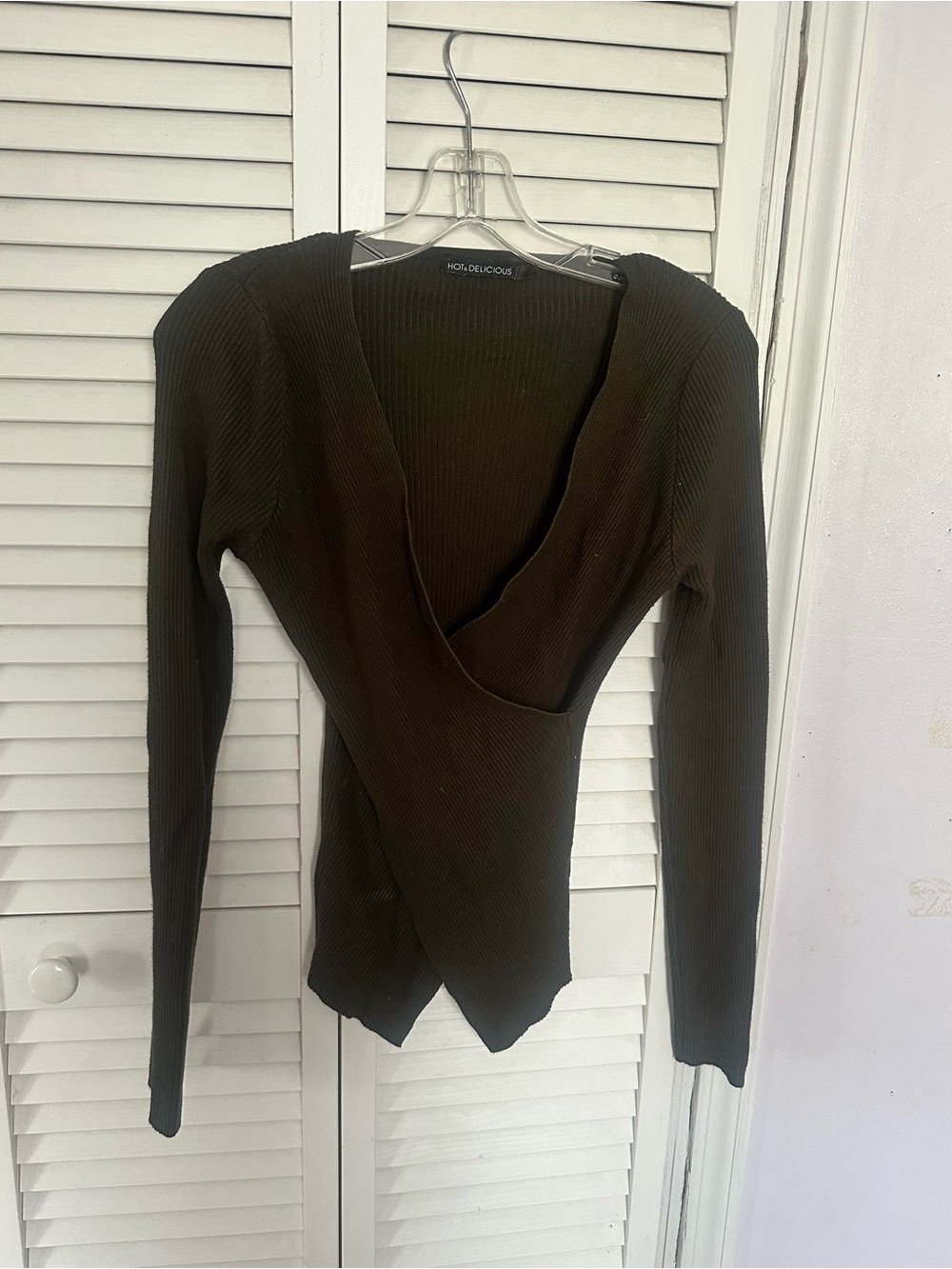 Green Ribbed V-Neck Wrap Sweater - Picture 1 of 2
